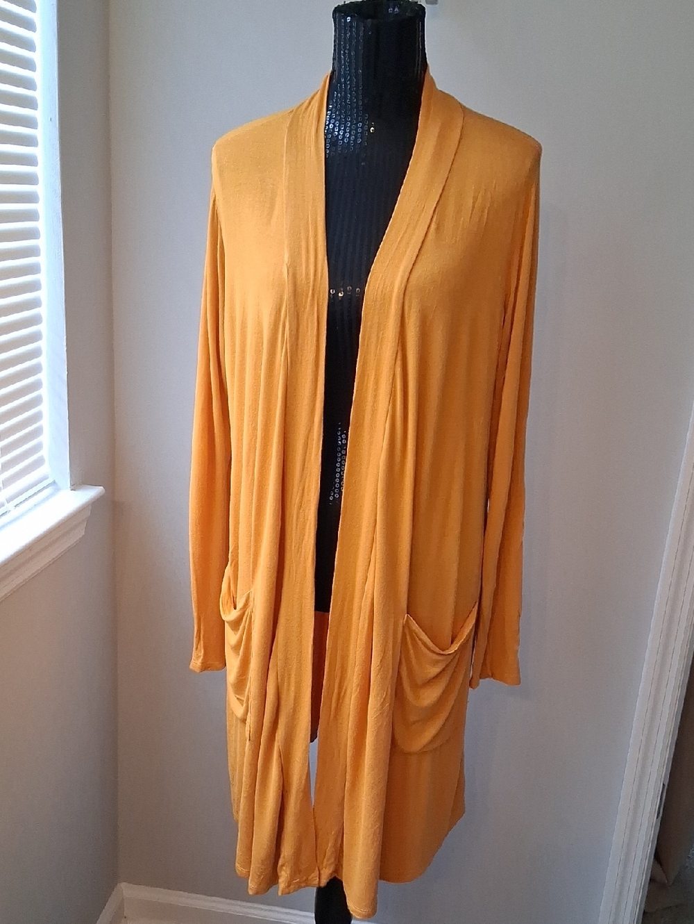 Active USA Mustard Yellow Open-Front Lightweight Cardigan